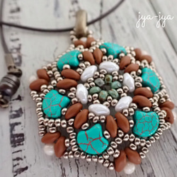 beads necklace - turquoise Mat brown ＊ small 1枚目の画像