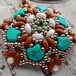 beads necklace - turquoise Mat brown ＊ small 2枚目の画像