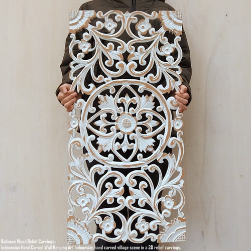 レリーフ 40cm×80cm C WW 長方形 アートパネル 木彫り フレーム 彫刻