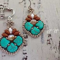 beads earrings - turquoise Mat brown 1枚目の画像