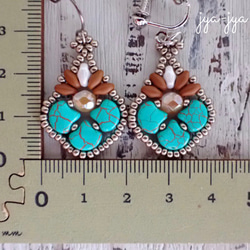 beads earrings - turquoise Mat brown 3枚目の画像
