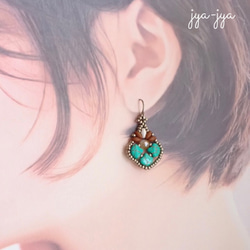 beads earrings - turquoise Mat brown 4枚目の画像