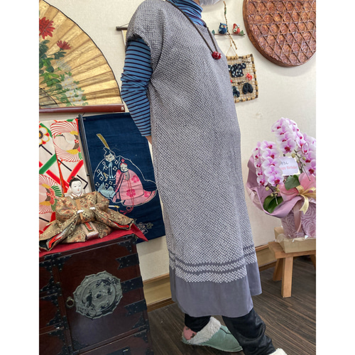 総絞りの兵児帯(新品)のワンピース 着物リメイク ワンピース 総絞りの兵児帯(新品)のワンピース 着物リメイク ワンピース