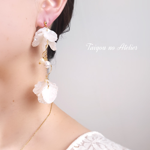 14Kgf天然石 レースのパールとオパールのキラメキとチェーンの揺らぎ