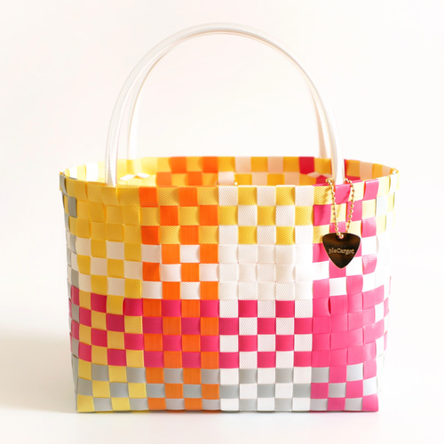 受注製作】マルチチェック M ピンクイエロー 2WAYプラカゴバッグ