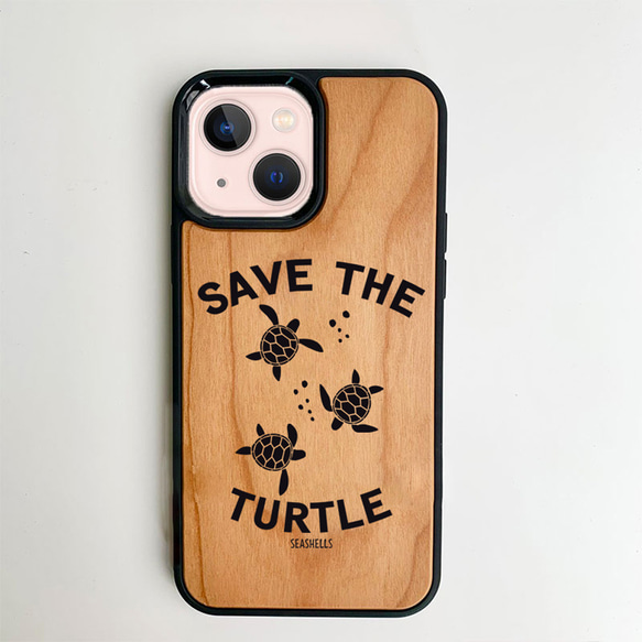 ウミガメのイラストデザイン ウッドパネルiphoneケース ハワイアンケース ホヌ 海亀 save the tutle 1枚目の画像