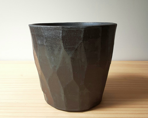 FLOWER POT 植木鉢 L 5inch(125㎜) 面取り マンガン釉 一輪挿し・花瓶