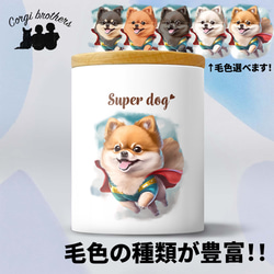 【 ヒーロー ポメラニアン 】キャニスター　保存容器　お家用　プレゼント　犬　ペット　うちの子　犬グッズ 1枚目の画像