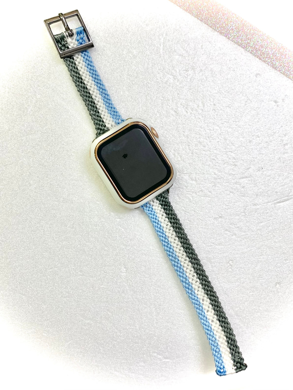 18.お好きな色でお作りします✨ボーダー幅細 applewatch、スマートウォッチ、腕時計バンド ミサンガ 5枚目の画像