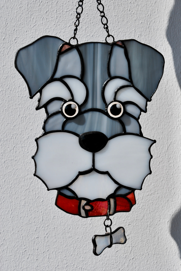 ウクライナステンドグラス　シュナウザー シュナウザー ステンドグラス サンキャッチャー 窓に インテリア