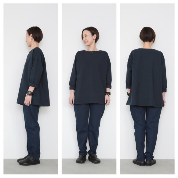 Gender-free tops / navy checked pattern 5枚目の画像