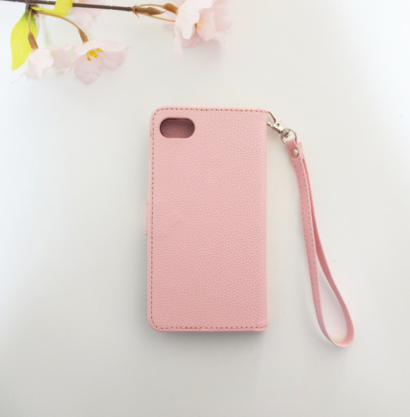 春の新作！【iphone】手帳型ケース ♥ サクラ 桜チャーム＆選べるイニシャル ストラップ付き ピンク 5枚目の画像