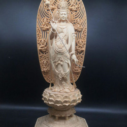 修縁堂】彫刻 仏像 千手観音立像 八角蓮華丸台座 観音菩薩 供養