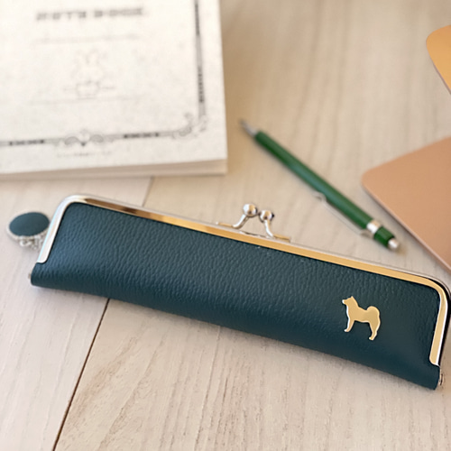 コンパクトがま口ペンケース(シバ)犬 ペンケース Raspberry