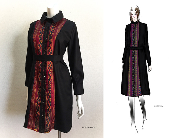 1点もの・デザイン画付き】イタリア製ウール生地切り替えワンピース  