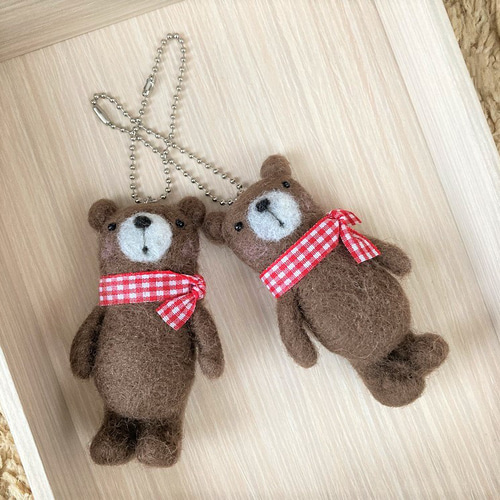 くまさんチェックリボン キーホルダー 羊毛フェルト monaka 通販