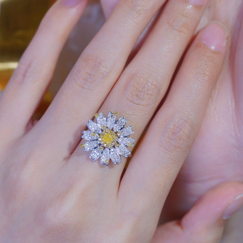 花モチーフ 天然ダイヤモンドリングk18 指輪・リング パール大好き