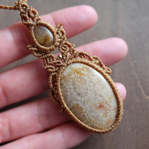 ルチルクォーツ 天然石 マクラメ ペンダント 4 マクラメ編みネックレス