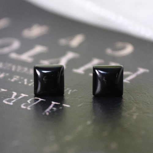 14KGF オニキス 6mm スクエア 一粒 ピアス ピアス（スタッド・一粒 