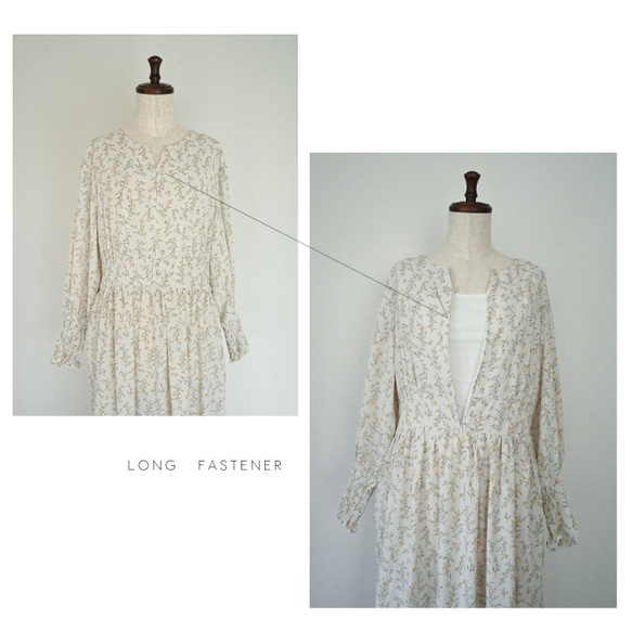 花柄ロングワンピース「ミモザ」【長袖〜五分袖に変わる！】【オールシーズン着れるワンピース】【臨月・授乳対応◯】 