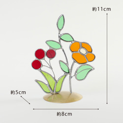 ステンドグラス　オレンジの花と赤い実　（真鍮ベース） 7枚目の画像