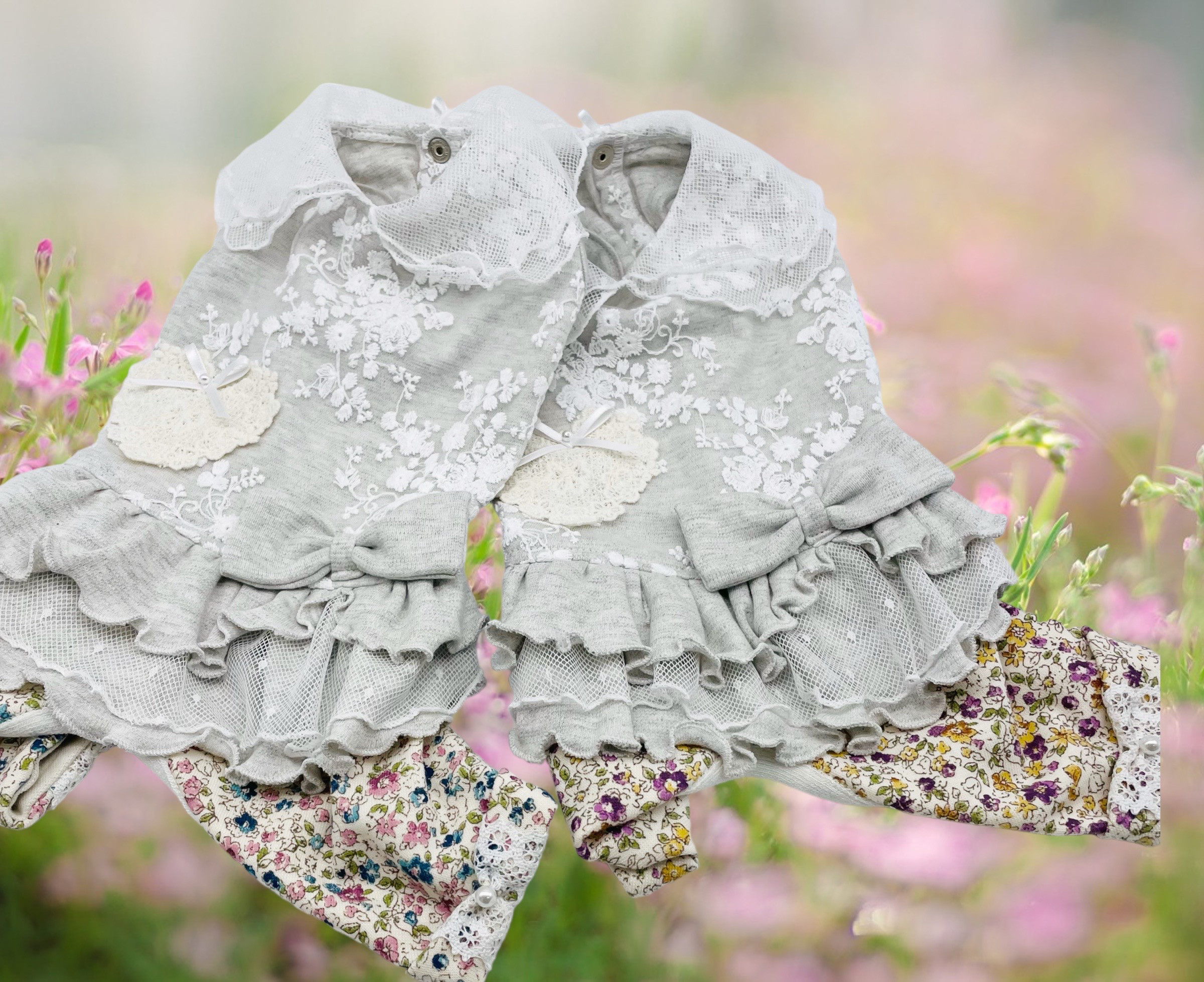 犬服/猫服　オートミール&レースオールインワン [OV095]