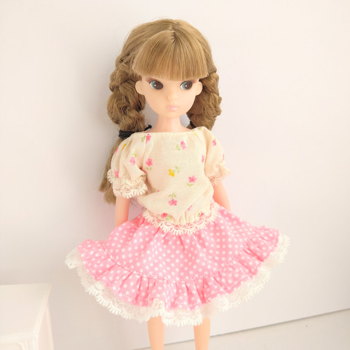 835.【復刻版初代リカちゃん】※ピンクの水玉フリルスカート※リカちゃん