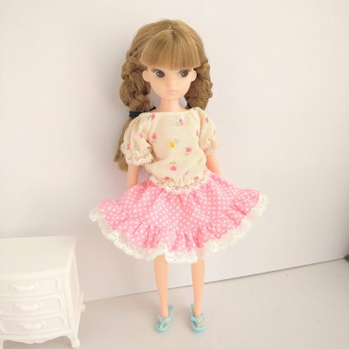835.【復刻版初代リカちゃん】※ピンクの水玉フリルスカート※リカ