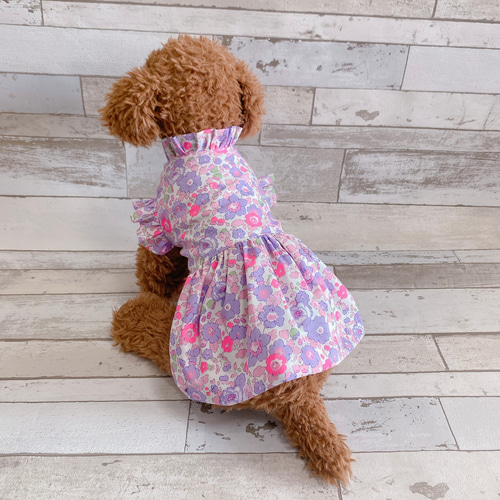 犬服✨リバティ フリル付きワンピース 犬用 犬の洋服 わんこ服 犬服✨リバティ フリル付きワンピース 犬用 犬の洋服 わんこ服