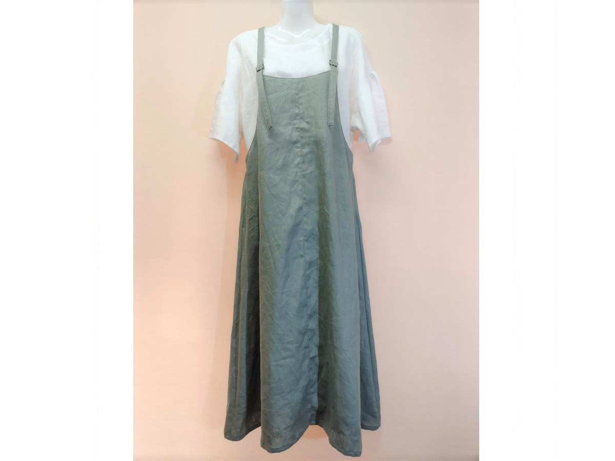 【Y様オーダー品】カラーリネン◆サロペットスカート◆オールドグラス◆M・L・LL（中厚、リネン100％）