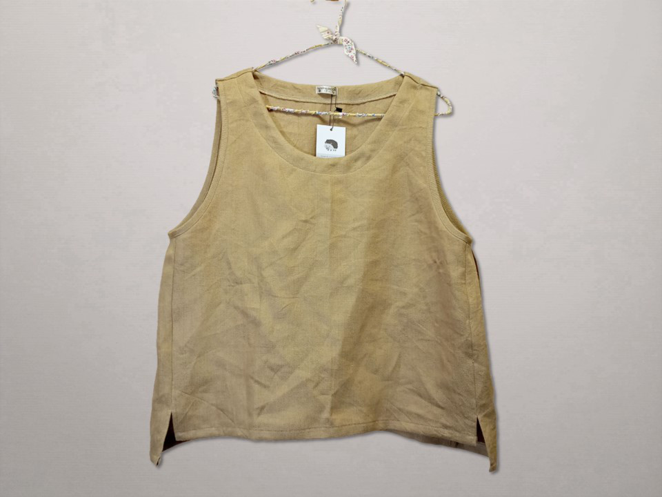 ワイドジレ◇マスタード　ウィンターリネン（厚手リネン100％）◇フリーサイズ　～リネンのベスト・ジレ～