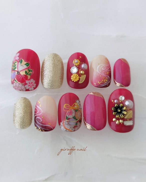 143 ネイルチップ 振袖ネイル 和装ネイル 前撮りネイル ピンクネイル  