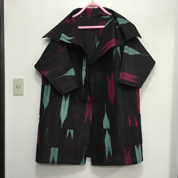 一点ものハンドメイド正絹着物リメイク/春から秋へのスタイリッシュ広襟コート 10枚目の画像