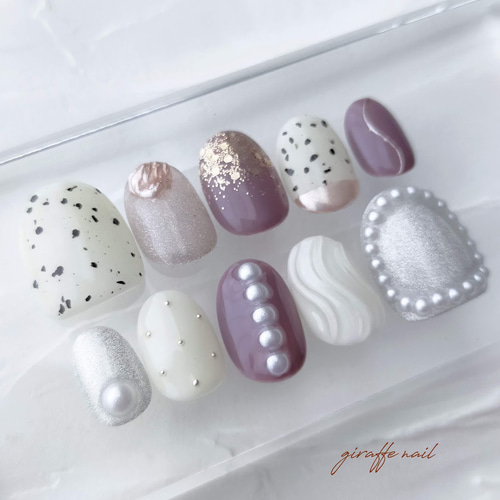 144 ネイルチップ パールネイル ニュアンスネイル ダルメシアンネイル  