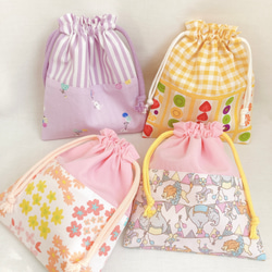 送料無料】選べる♡マチ無し巾着袋 コップ袋 裏地付き うさぎ フルーツ 