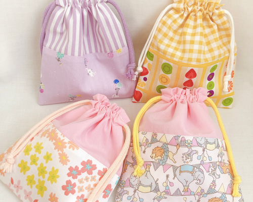 送料無料】選べる♡マチ無し巾着袋 コップ袋 裏地付き うさぎ