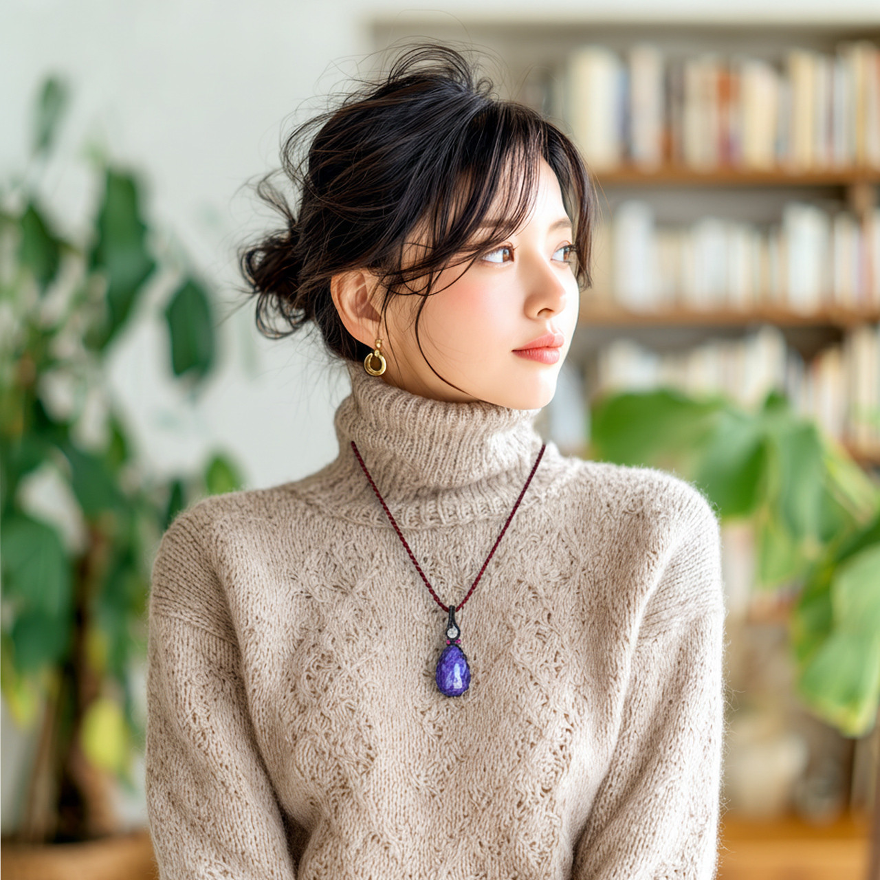 チャロアイトのマクラメ編みペンダント・シルク首紐・金属アレルギー対応【セフィラ －天のしずく－】シリーズ