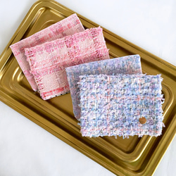 カラフルツイードのふたつきダブルポケットのポケットティッシュケース(ピンク) 3枚目の画像