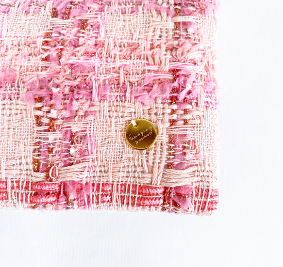 カラフルツイードのふたつきダブルポケットのポケットティッシュケース(ピンク) 8枚目の画像