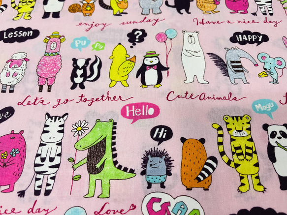 大きな巾着袋　縦50ｃｍ　横50ｃｍ　  動物柄ピンク 2枚目の画像