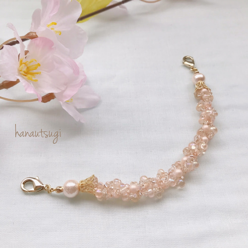 受注制作】ビーズステッチの羽織紐 桜 和装小物（帯・半襟） 花空木 