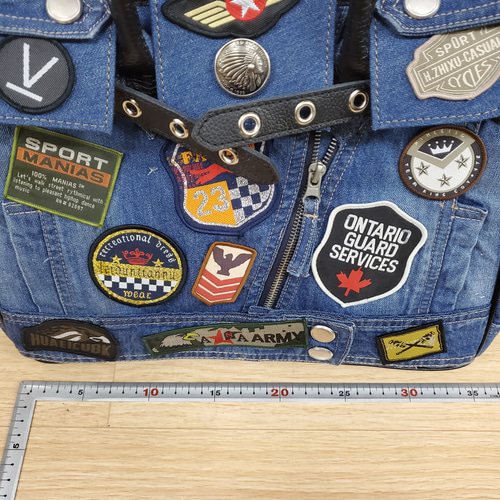 ライダースジャケットリメイクバッグ ワッペン付き トートバッグ