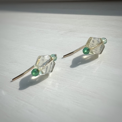 14KGF】レモンクォーツ+クリソプレーズのピアス-2way ピアス（その他