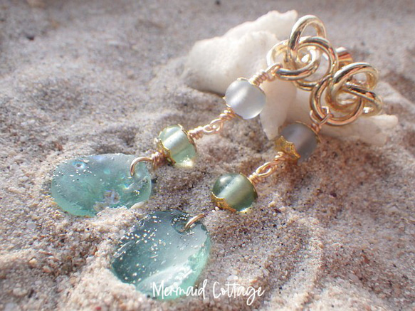 Seaside Romanglass 耳環 ☆ 羅馬玻璃 ☆ 獨一無二的商品 第1張的照片