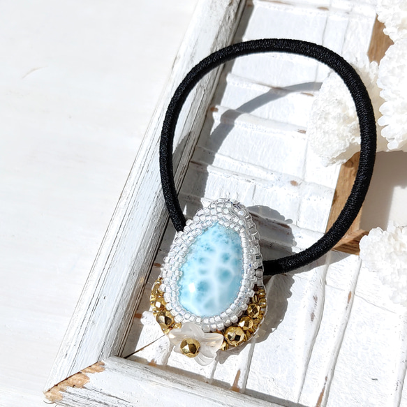 ❁Tear larimar hair tie❁ 可愛い雫ラリマー♡大人可愛いヘアゴム 6枚目の画像