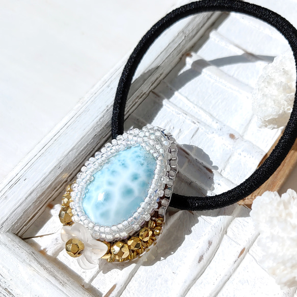 ❁Tear larimar hair tie❁ 可愛い雫ラリマー♡大人可愛いヘアゴム 5枚目の画像