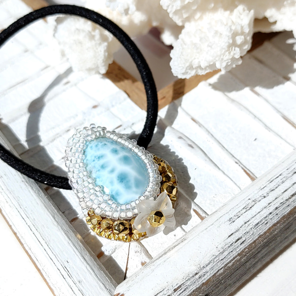 ❁Tear larimar hair tie❁ 可愛い雫ラリマー♡大人可愛いヘアゴム 3枚目の画像