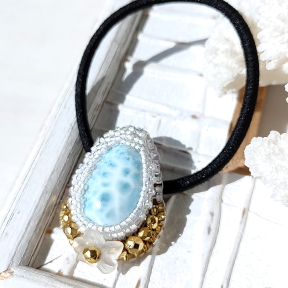 ❁Tear larimar hair tie❁ 可愛い雫ラリマー♡大人可愛いヘアゴム 2枚目の画像