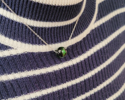 とんぼ玉 森海グリーン ネックレス サージカルステンレス製 スライド
