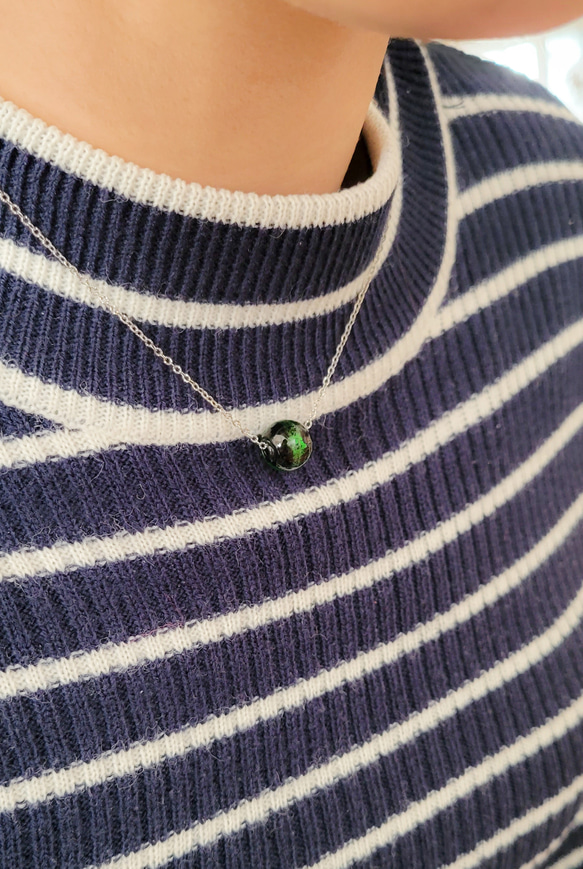 とんぼ玉 森海グリーン ネックレス サージカルステンレス製 スライド